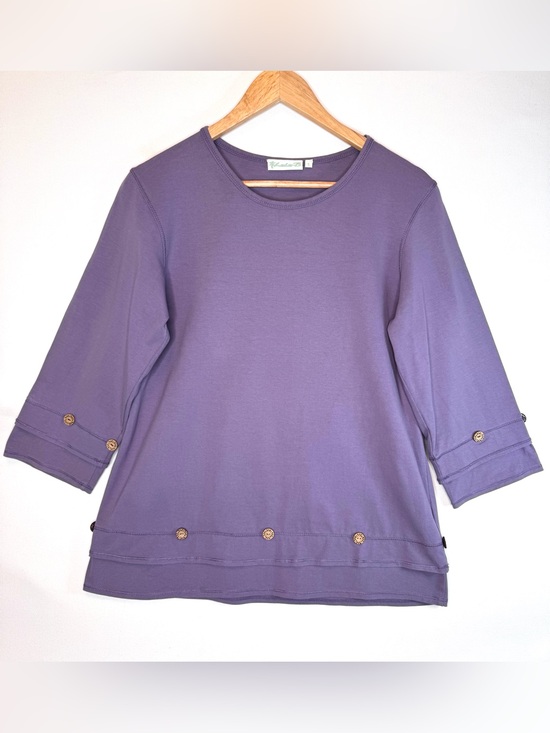 Lulu-B Tops - Lulu B 3/4 Sleeve Top cotton spandex wood buttons layered hem size small purple